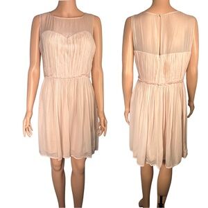 Boden Light Pink Chiffon Illusion Sweetheart Pleated Mini Dress – Size 8
